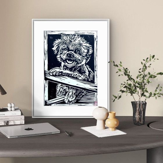 Image 1 of Linocut Shih Tzu Print A4 