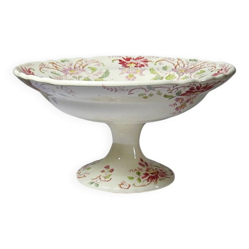 Zeldzame antieke grote compotier Longchamp Terre de Fer model Daisies polychroom