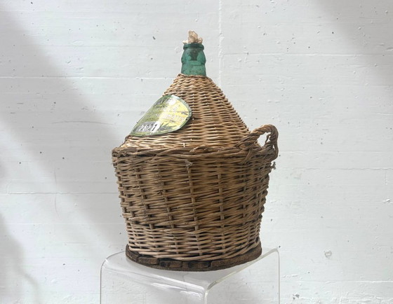 Image 1 of Italienischer Glasballon im Korbgeflecht, Mitte 20. Jahrhundert