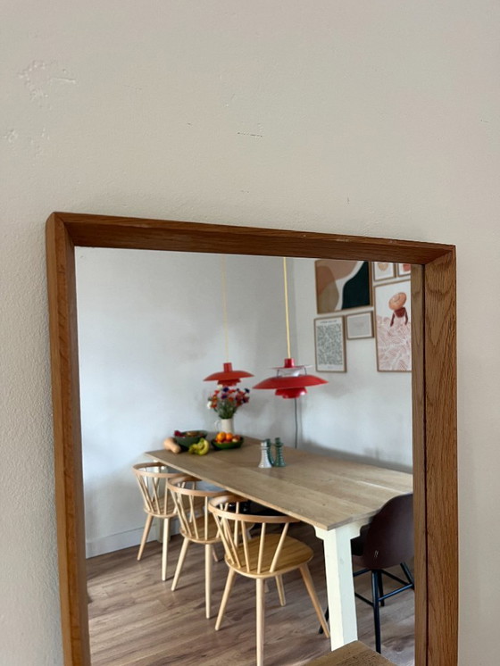 Image 1 of Vintage Deense eikenhouten spiegel met verstekhoeken - spiegel uit het midden van de 20e eeuw