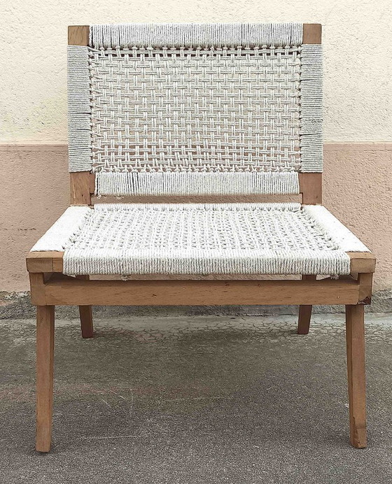 Image 1 of Solid teak and cotton rope armchair from the 1950s