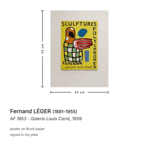 Fernand LÉGER AF 1953 - Galerie Louis Carré poster 1959