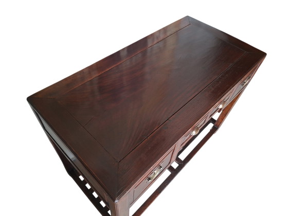 Antique Chinese Altar Side Table, Hall Table, Wall Console. Dimensions: 113x85cm and 81cm High. – Wood, Brass (photo 5 of 5)