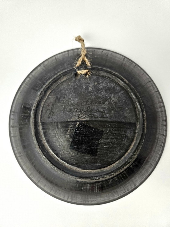 Image 1 of Unique Vintage Handmade Hungarian BLACK CERAMIC Hanging Wall Plate From Nadudvar | Signed at the bottom by Jr. Lajos FAZEKAS