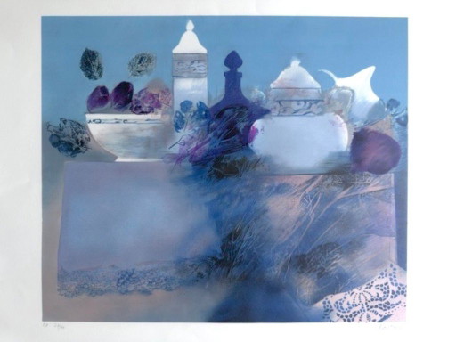 Lithografie "Blauw stilleven" van Jean-Jacques Balitran