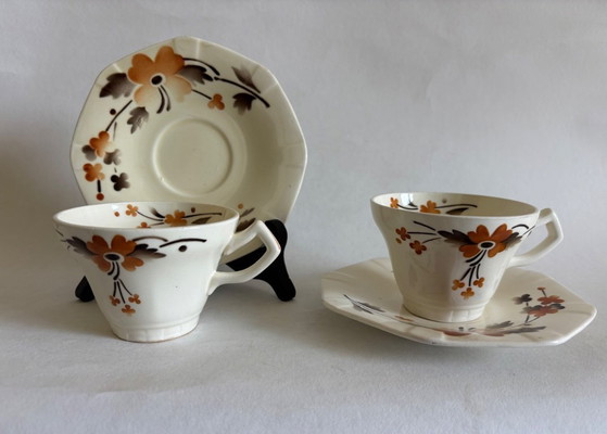 Image 1 of Set of 2 Societe Ceramique "Beatrix" cups and saucers