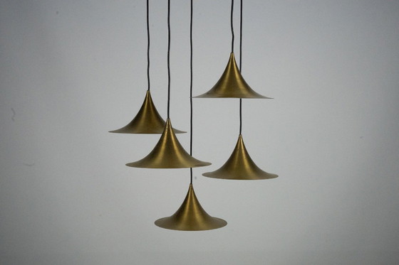 Image 1 of Fog & Morup, Midcentury Brass Pendant with Five Pendant Drops. Danmark, 1960s