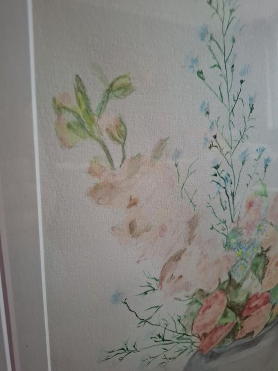 Original Signed Watercolor – Flower Still Life – L. V. Bakel – Framed Behind Glass – Paintings & Drawings (photo 5 of 6)