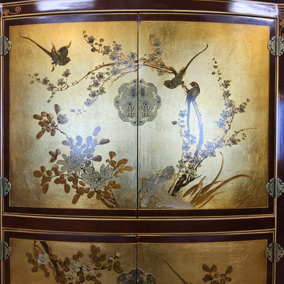Image 1 of Vintage Chinese kast bladgoud en bloemen / oosterse kast / bohemian kast / Aziatische kast 