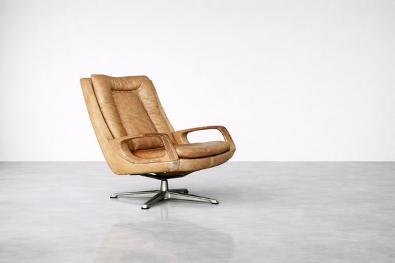 Image 1 of Vintage Mid-Century German Modern Leather Swivel Chairs by Carl Straub, 1950s, Set of 2