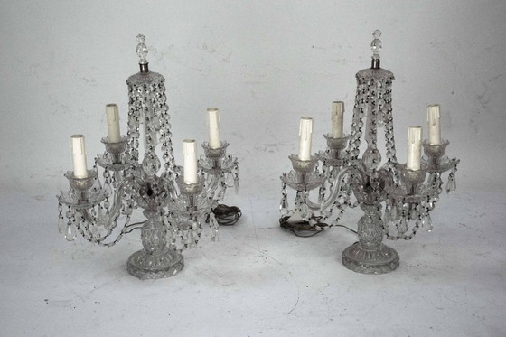 Image 1 of Maria Theresa Crystal Candelabra Table Lamps. Set of two. Italy 1940s