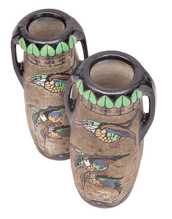 Image 1 of Pair of large Art Nouveau amphoras