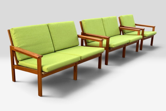 Illum Wikkelsø „Capella“ Set di 1 Poltrona e 2 Divani – Niels Eilersen – Anni '60 – Sofà, Legno, Tessile (photo 14 of 15)
