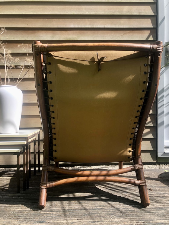 Image 1 of Ensemble vintage de fauteuils en bambou 1970 avec coussin en cuir