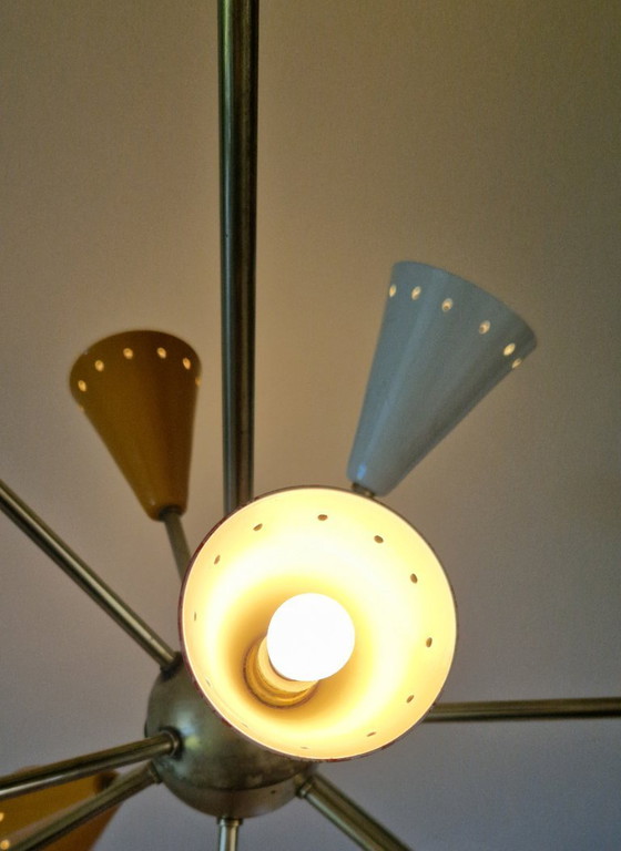 Image 1 of Vintage Stilnovo Sputnik chandelier, Italian mid-century style, brass