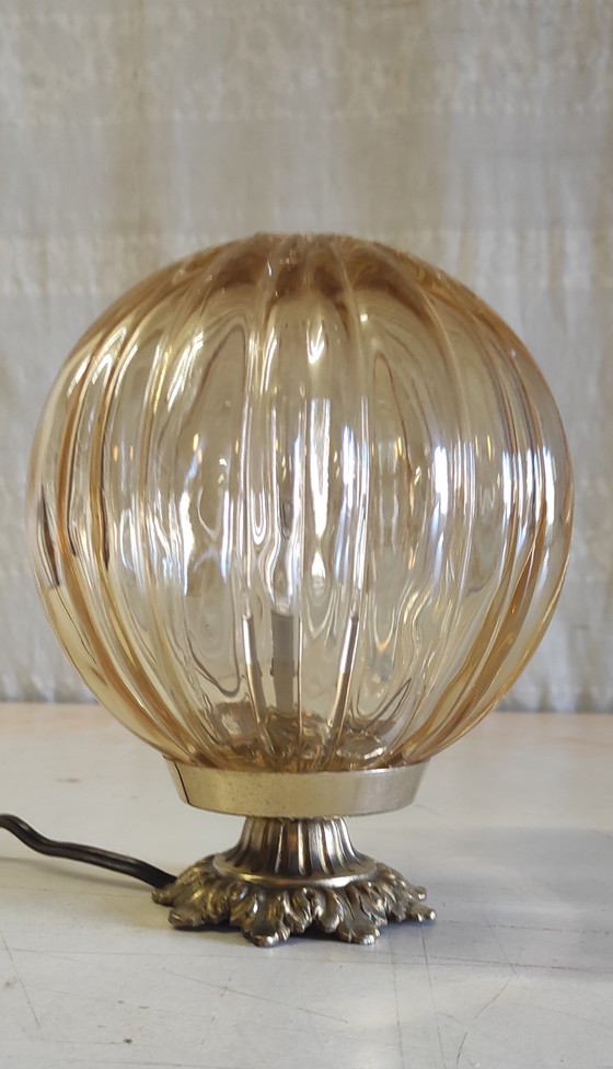 Image 1 of Amber glass globe table lamp - mid-20th century