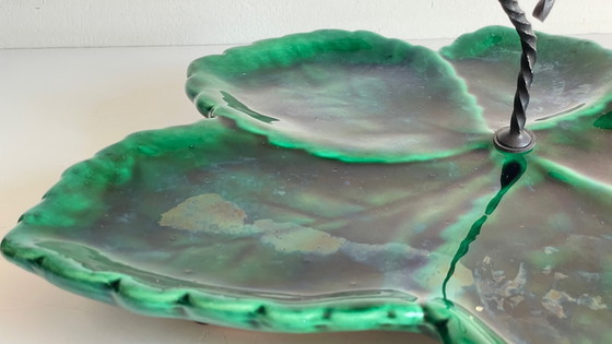 Image 1 of Vintage Enameled Ceramic Barbotine Dish