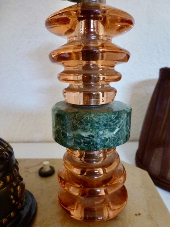 Image 1 of 2 lampes de table vintage sur socle en marbre.