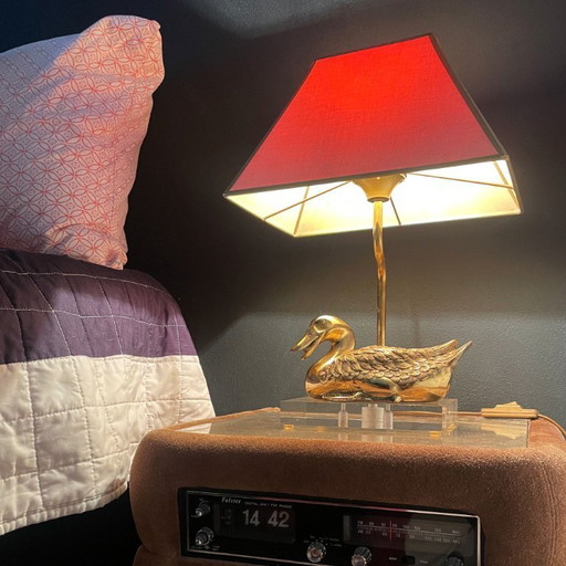 Brass Duck Table Lamp Vintage 70s on Acrylic Base