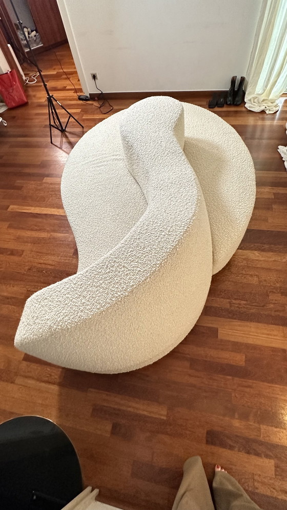 Image 1 of Contemporary Wave Curved "Borne" Sofa in White boucle Fabric, Italy