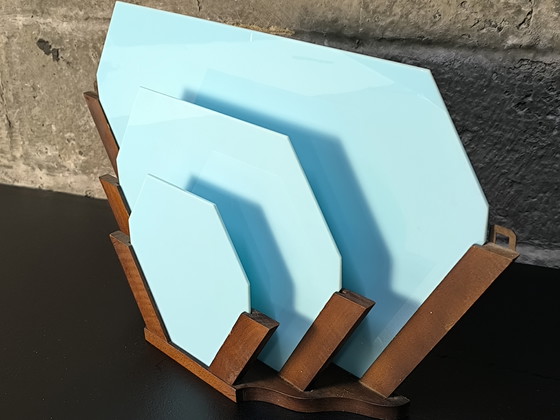 Image 1 of Briefständer aus der Mitte des 20. Jahrhunderts. Holz und Kunstglas.