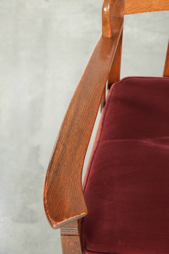 Image 1 of Chaise de salle à manger/chaise d'appoint Schuitema de style Art nouveau/Jugendstil avec revêtement en tissu rouge