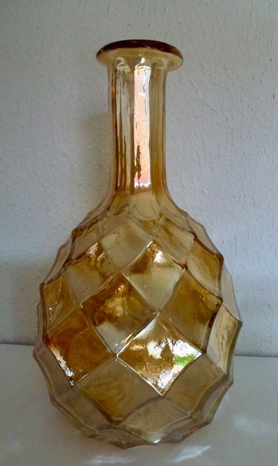 Zeldzame 7-Delige Vintage Carnival Glass Kaptafelset / Toiletset – Amber Iriserend Glas. – Decoratie, Metal (photo 9 of 10)