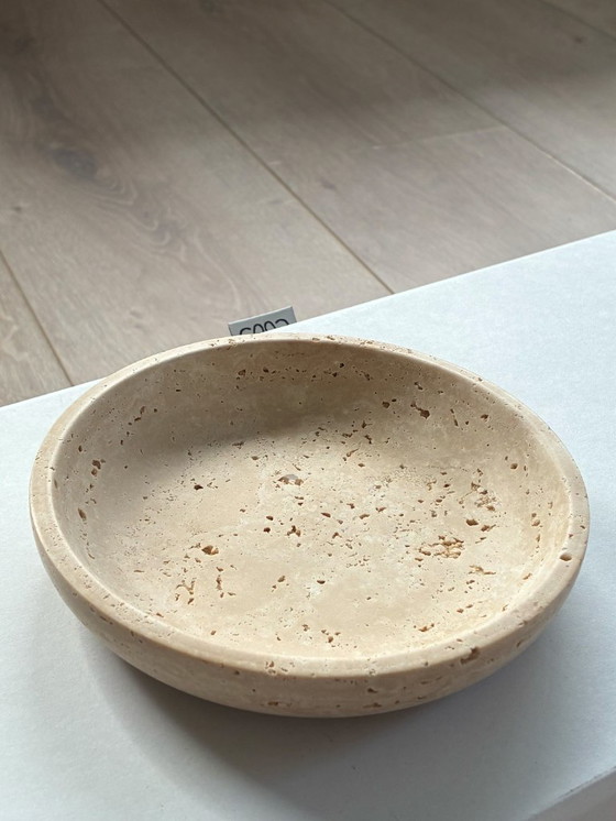 Image 1 of Small round travertine marble serving platter / travertine marble tray – minimalist design