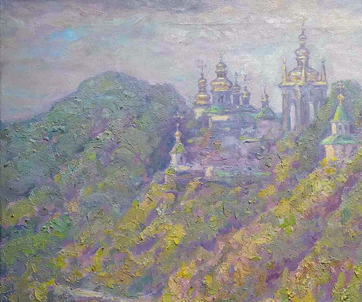 Original Ölgemälde Landschaft Fluss Kathedrale Auf Dem Hügel Blick Auf Die Lawra – schilderijen tekeningen (photo 2 of 5)