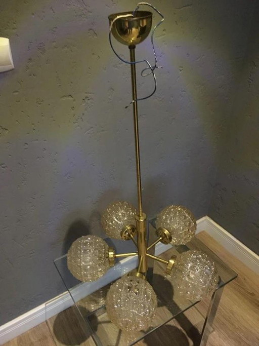 Richard Essig Sputnik Lustre – Laiton Verre Bullé Années 1960