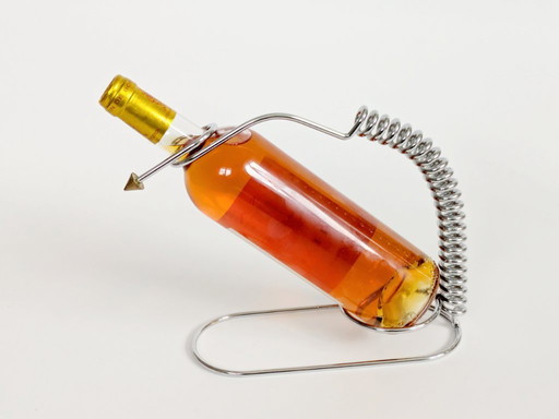 1980s Memphis Style Chrome Wine Bottle Holder, Postmodern Barware, Modernist Kitchen Decor