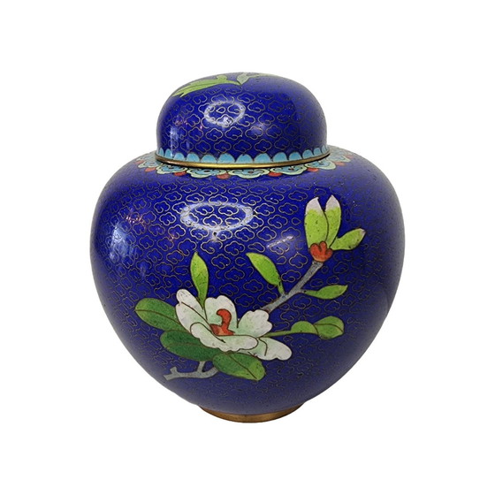 Image 1 of Vintage blauwe Cloisonné gemberpot