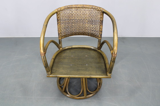 Image 1 of 1980er Set aus vier Rattansesseln mit Stoffpolstern