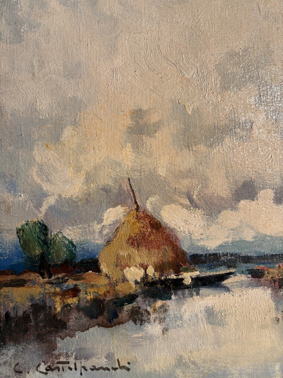 Oil on Canvas Natural Landscape Painting by C. Castelfranchi, 1950s, Paintings & Drawings (photo 6 of 8)
