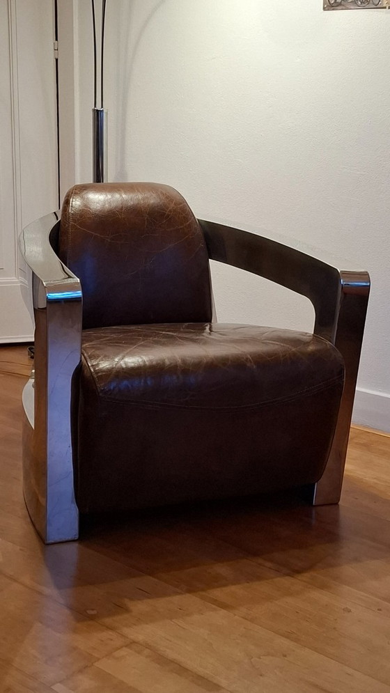 Image 1 of Aviator fauteuil – echt leer & gepolijst aluminium – vintage industrial design