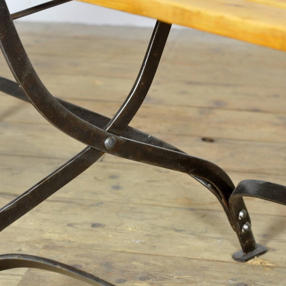Folding garden bench in wood and metal, circa 1920, Garden benches, Brown, Rustic (photo 10 of 14)