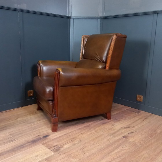 Image 1 of Elegant Art Deco Armchair in Sheepskin - Timeless and Luxurious Seating Comfort