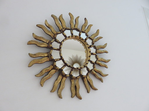 Gilded Wood Sun Mirror With Inlays, Year 40