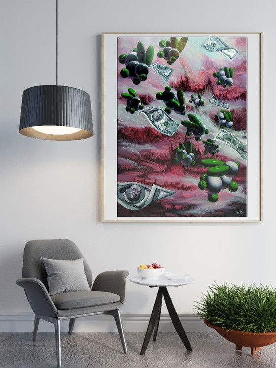 Peinture à l'huile originale Symbolisme Pop Art Vague Verte, Peintures et dessins, Toile, Modern (photo 3 sur 7)