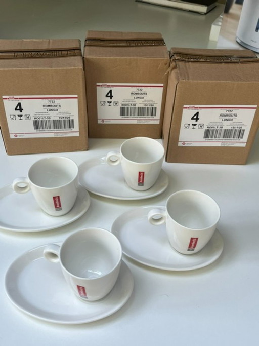 16 Rombouts Lungo Coffee Cups with Saucers – New in Original Packaging – servies, Porcelain
