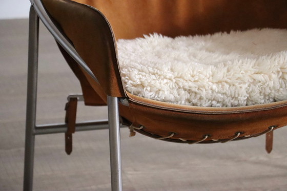 Image 1 of Erik Ole Jørgensen for Bovirke Easy Chair in Cognac Suede and Metal, Denmark, 1953