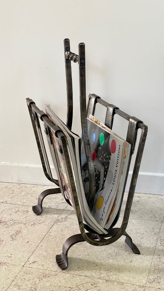Image 1 of Vintage Brutalist Steel Magazine Rack