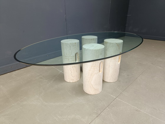 Image 1 of Table basse vintage en travertin et verre, 1970
