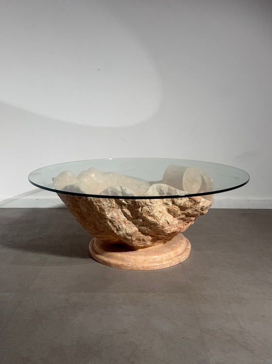 Sculptural Mactan Stone Coffee Table with Glass Top (photo 6 of 8)
