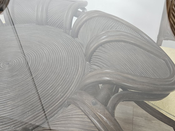 Image 1 of Set with Table and Four Chairs in Wicker and Bamboo by Vivai Del Sud, 1970
