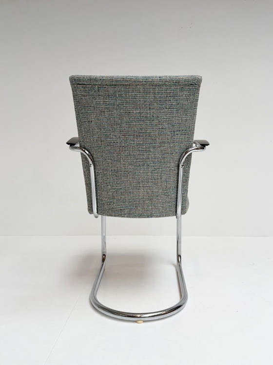 Set di 2 sedie a struttura tubolare Dutch Design De Wit, anni '50, Toon de Wit, Poltrone, Cromo, Tessile (foto 9 di 15)