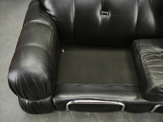 Image 1 of 1970s Italian Two-Seat Sofa by Adriano Piazzesi in Chrome and Leatherette