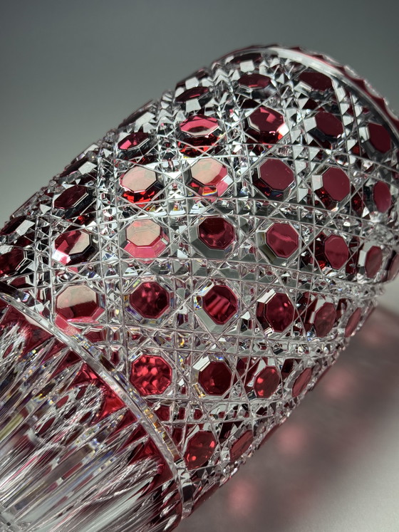 Image 1 of Rare Hand-Cut Overlay Crystal Vase in Ruby – Cristallerie de Lorraine, 1930s