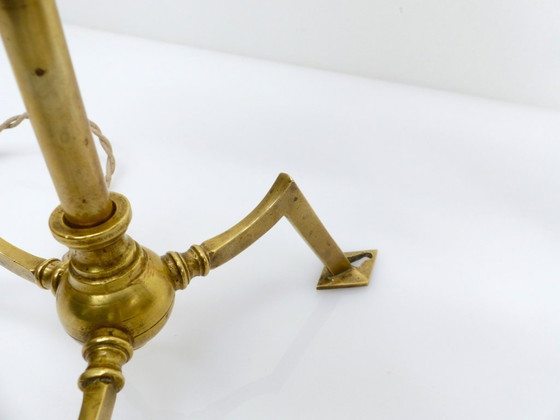 Image 1 of Articulated tripod lamp base in brass, Arts & Crafts style, in the style of W.A.S. Benson, circa 1900-1930