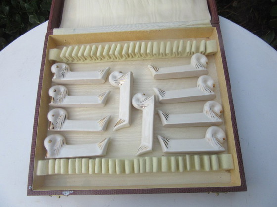 Image 1 of 10 Art Deco Knife Rests Duck Shaped in old cutlery box - unusual